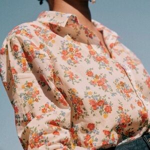 SEZANE Ann organic cotton floral button-up shirt, size 32